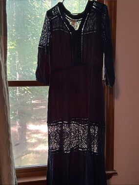 Style & Co. Dark Navy Lace-Panel Maxi Dress